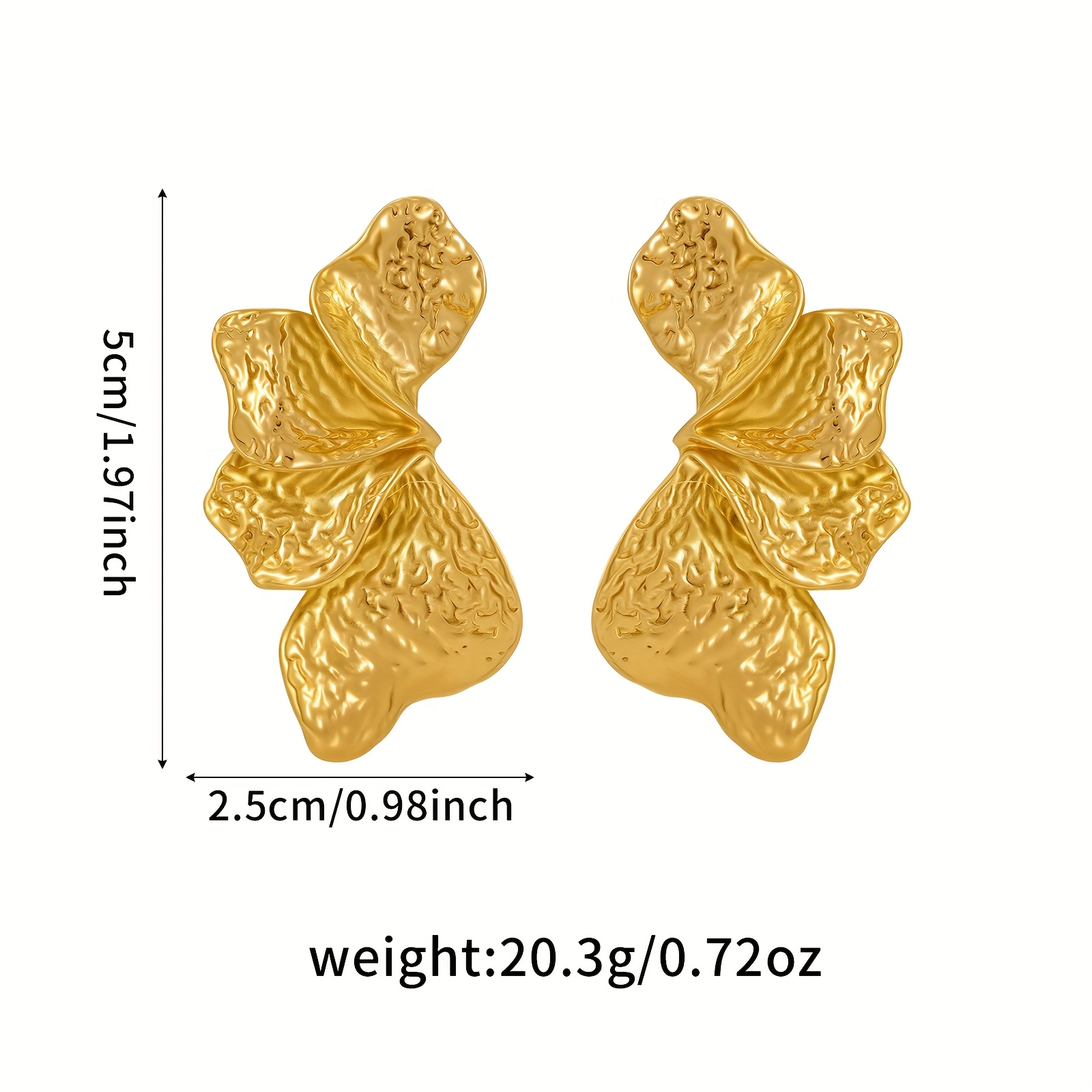 2pcs Plated Ruffled Leaf & Petal Stud Earrings Set